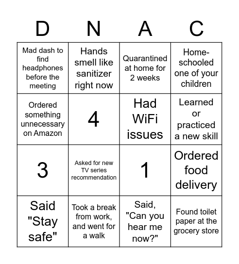 NCP Holiday Lunch Party Bingo Card