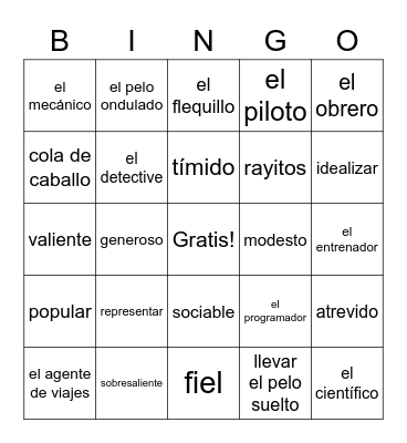 Vocabulario CAP 2 Bingo Card