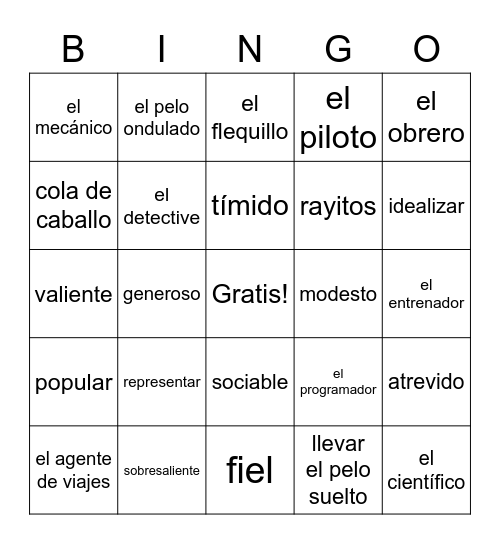 Vocabulario CAP 2 Bingo Card