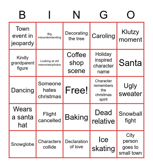 Hallmark Movie Bingo Fun Bingo Card