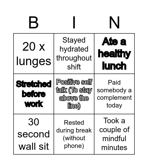 Team Silverdale Bingo Card
