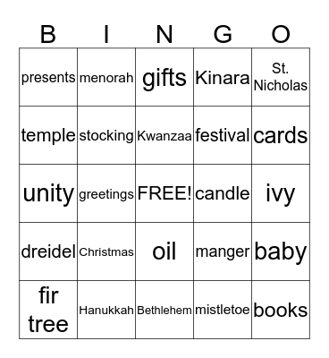 December Celebrations Bingo Card