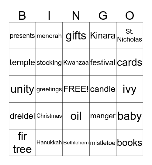 December Celebrations Bingo Card