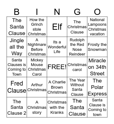 CHRISTMAS MOVIE BINGO  Bingo Card