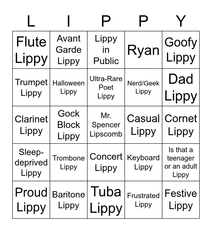 Lippy Bingo Card