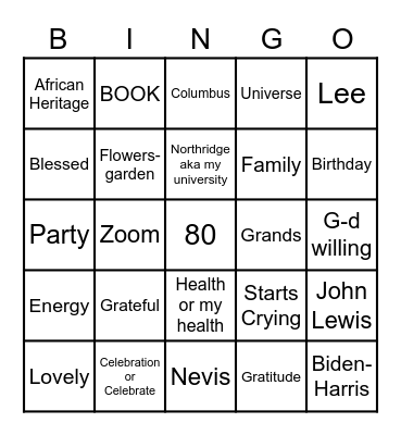 Ruth's Birthday Bingo Card