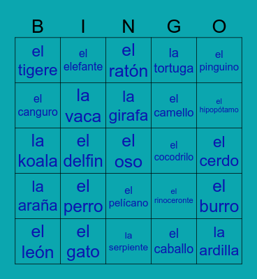 Los animales Bingo Card