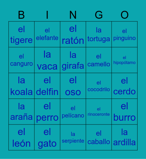Los animales Bingo Card