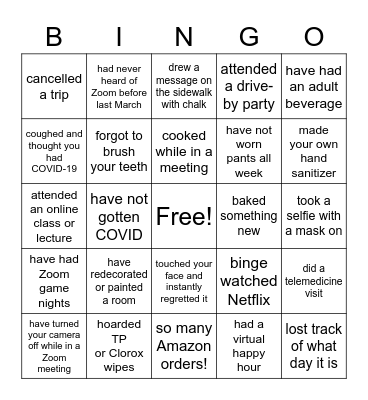 PANDEMIC Bingo Card