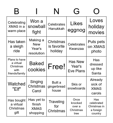 ONLINE HOLIDAY BINGO Card