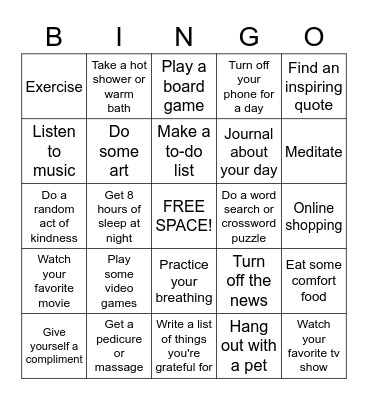 SELF-CARE Bingo Card