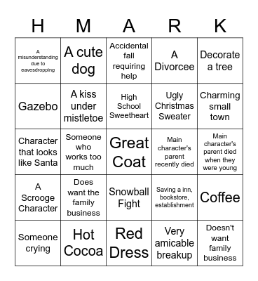 Hallmark Movies Bingo Card