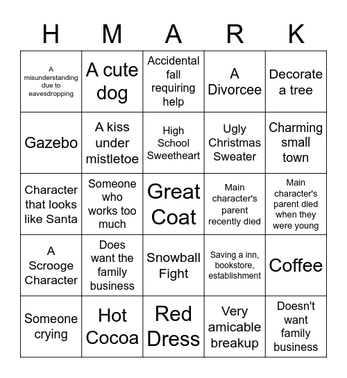 Hallmark Movies Bingo Card