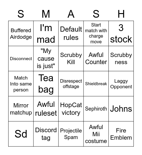 Smash Bingo A Bingo Card