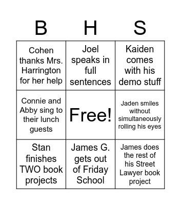 SPED End of Semester Bingo Card