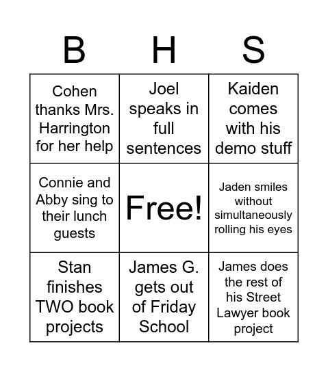 SPED End of Semester Bingo Card