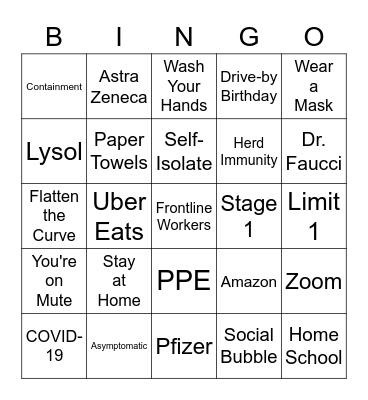 COVID-19 BINGO Card