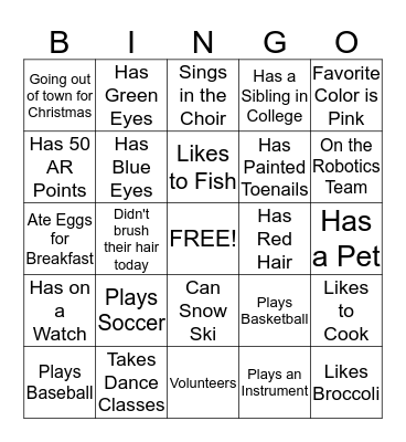 CHRISTMAS BREAK BINGO Card