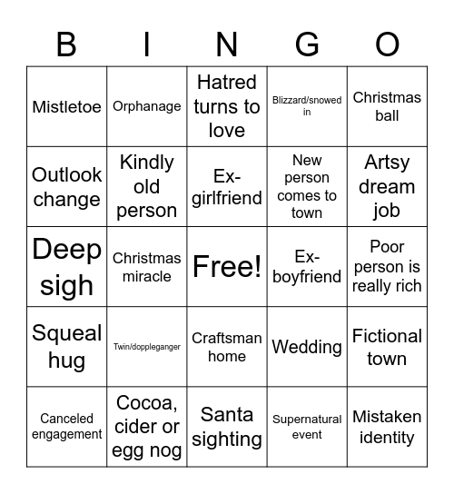 Hallmark Christmas Movie Bingo Card