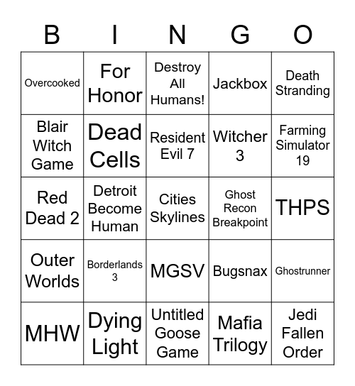Epic 15 Free Games Bingo Card