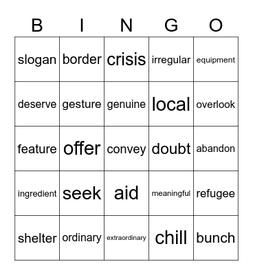 L8 vocabulary Bingo Card