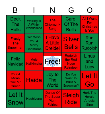 Holiday and Winter Songs Bingo Card