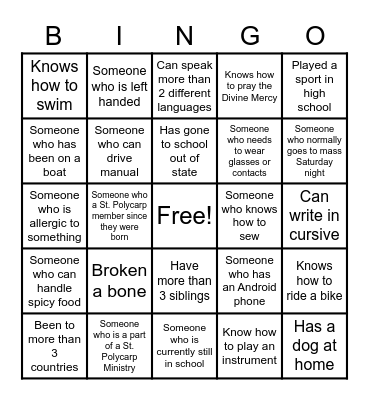 Getting to Know You Bingo Card