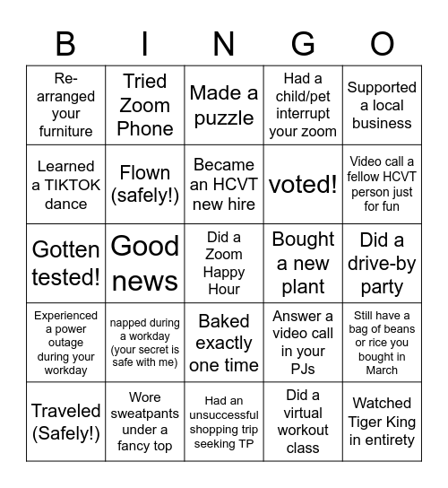 WFH/Quarantine Bingo Card