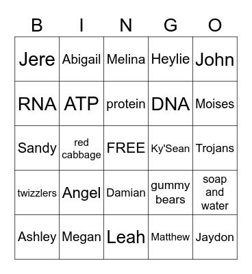 3rd period Bingo Card