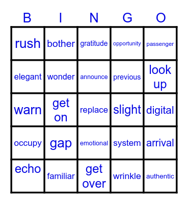 L5 Vocabulary Bingo Card