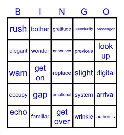 L5 Vocabulary Bingo Card