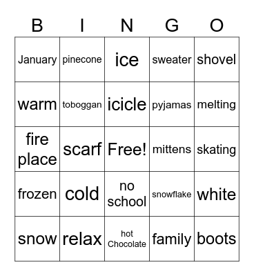 Winter Break Bingo Card