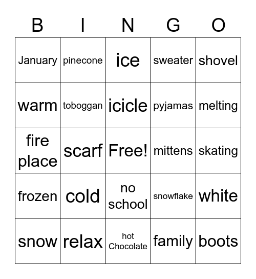 Winter Break Bingo Card