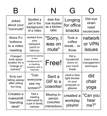OH Work-From-Home BINGO Card