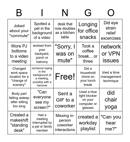 OH Work-From-Home BINGO Card