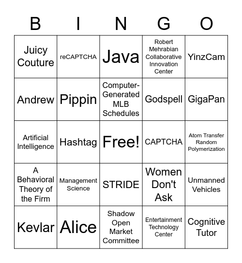 #4- CMU Inventions & Creations Bingo Card