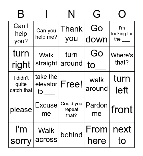 Formal expressions and directions Bingo Card