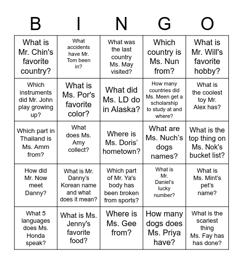 Point Avenue Mentor Trivia Bingo Card