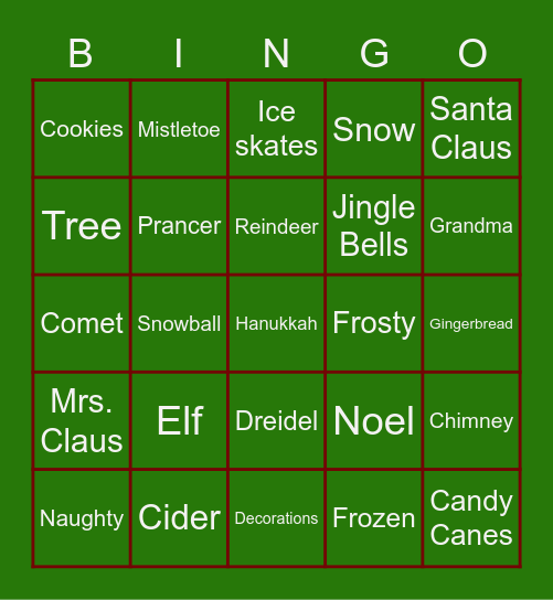 Holiday Bingo Card
