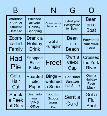 DPS Virtual Holiday Bingo 2020 Bingo Card