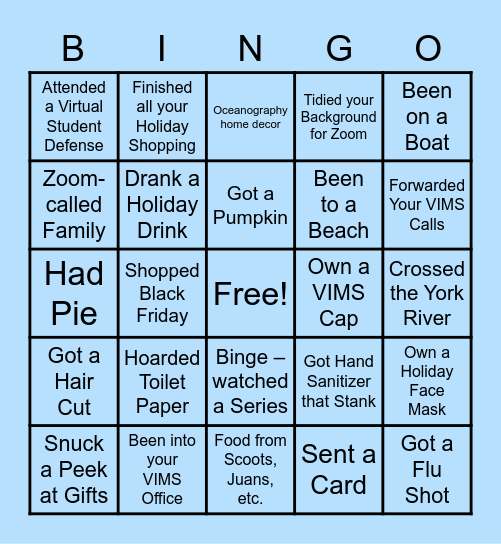 DPS Virtual Holiday Bingo 2020 Bingo Card