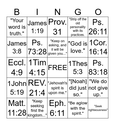 Bible Bingo Card