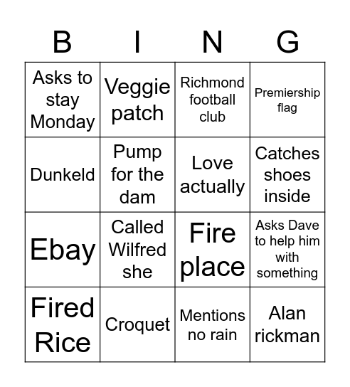 Castlemaine bingo Card