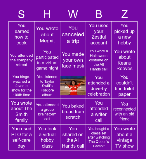 Showbiz 2020 Bingo Card