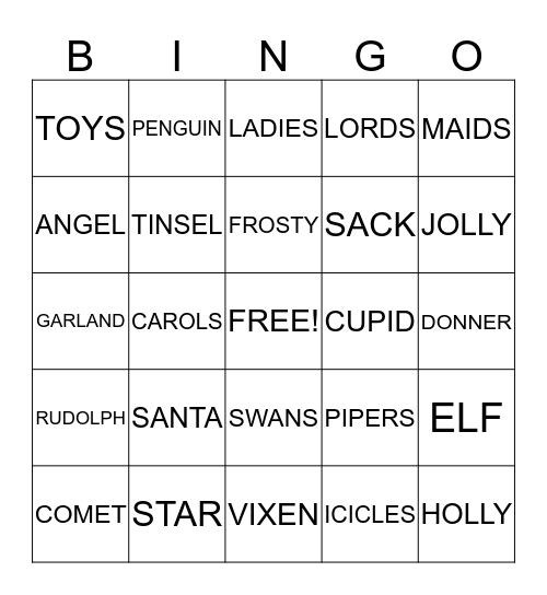 HOLIDAY Bingo Card