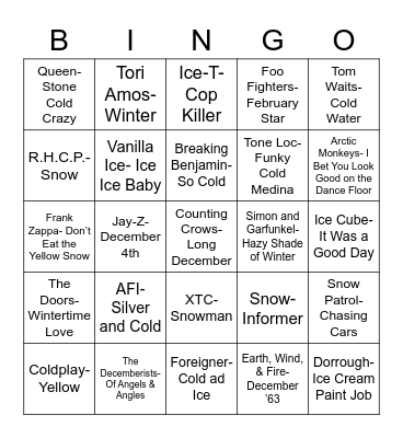 Total-Quiz.com Presents: Radio Bingo Brrrr Bingo Card