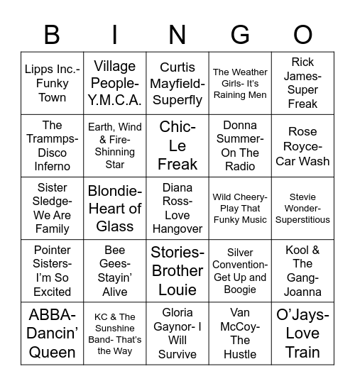 Total-Quiz.com Presents: Radio Bingo Disco Bingo Card