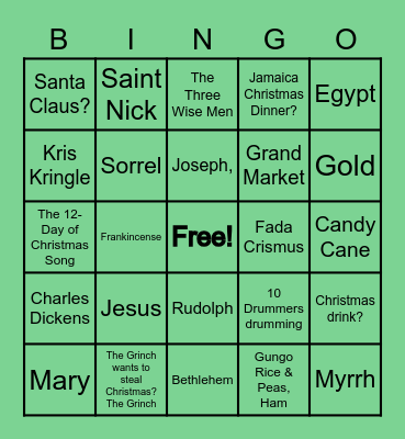 Jamaica Christmas Party Bingo Card