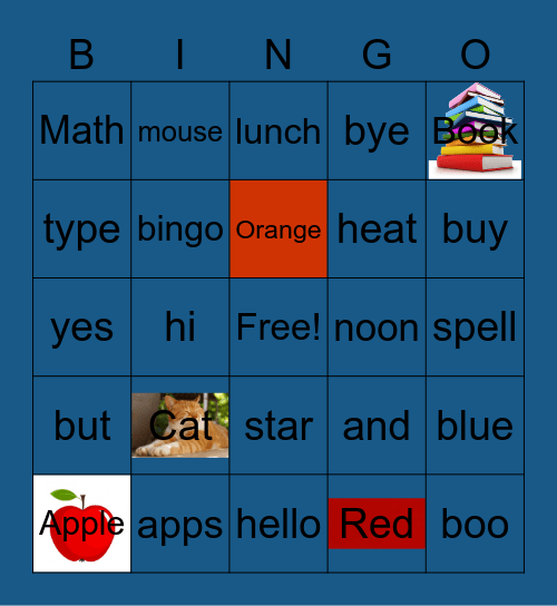 Basic Words Bingo Card