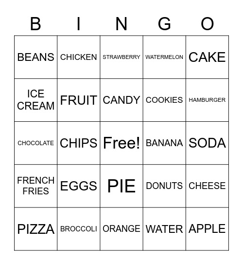 HEALTHY CHOICES Bingo Card